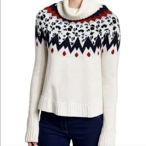 Veronica Beard Sun Valley Fair Isle Chunky Turtle Neck Sweater Women Small